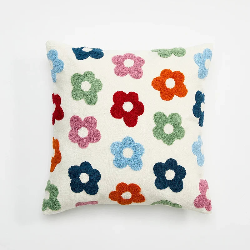 Chic Daisy Dandelion Embroidery Cushion Cover by Axyaa