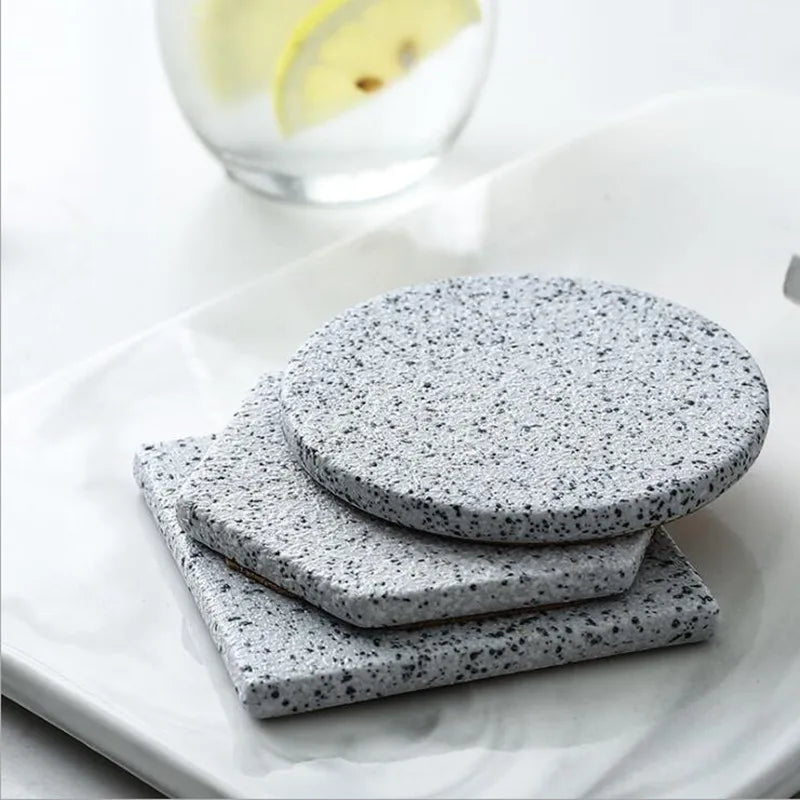 Axya™ Marble Grain Ceramic Coasters: Stylish Drink Mats for Coffee & Tea, Black Round Cup Stands