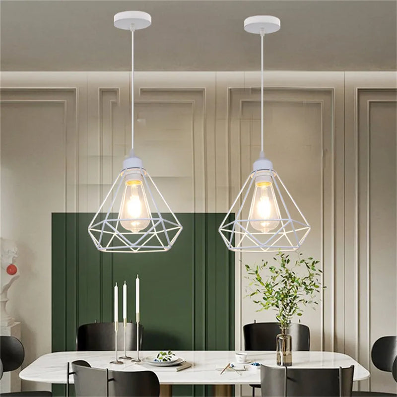 Axyaa Diamond Cage Pendant Light - Black & White Iron Ceiling Lamp for Dining Bedroom E27