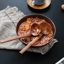 Axyaa Wooden Ramen Soup Spoon Colander - Japanese Style Long Handle Cooking Tool