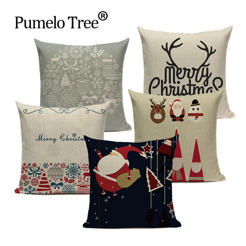 Christmas Cartoon Santa Claus Deer Pillows Covers Merry Christmas Gifts for The New Year by Axyaa