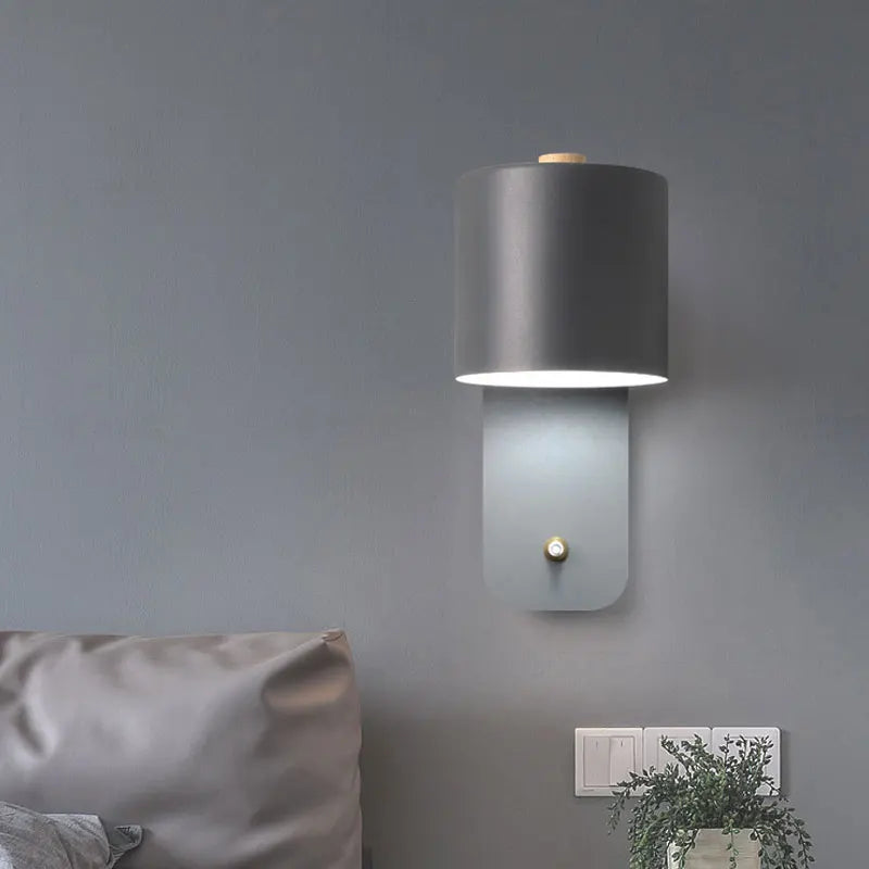 Axyaa Nordic LED Wall Light Iron Wood Lamp for Bedroom and Study