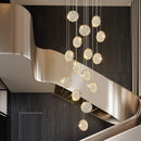 Axyaa Round Acrylic Gold Led Chandelier for Duplex Attic Living and Dining Rooms