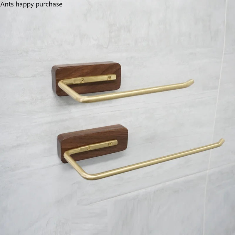 Axya Brass Wood Roll Holder: Bathroom & Kitchen Storage Rack