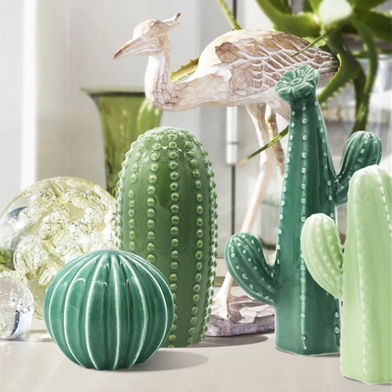 Axya 2024 Ceramic Cactus Aesthetic Green Ornaments for Home Décor