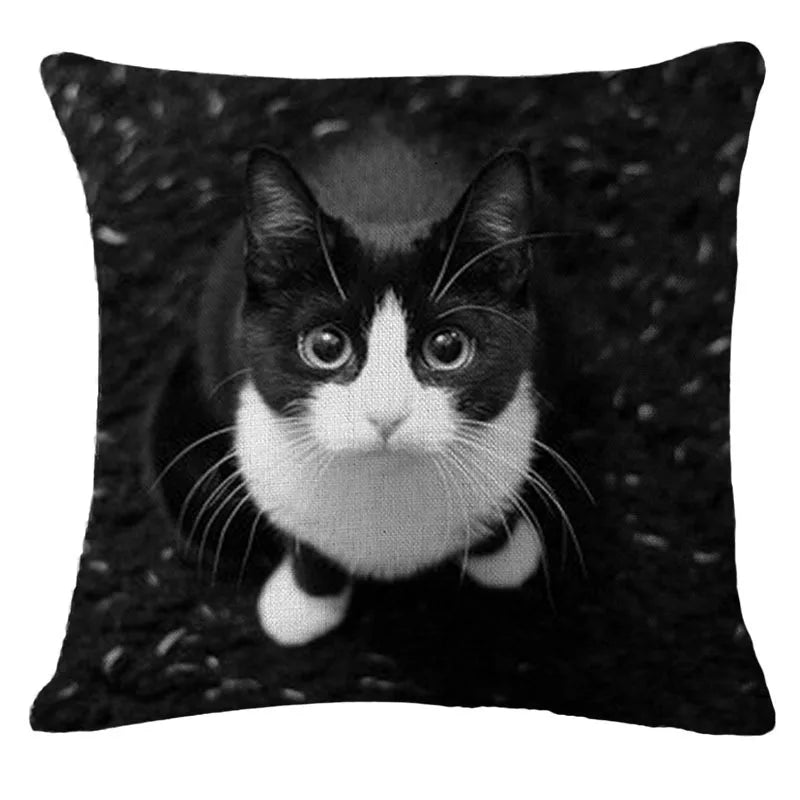 Axyaa Black Cat Cotton Linen Pillow Case for Home Decor - 45X45CM