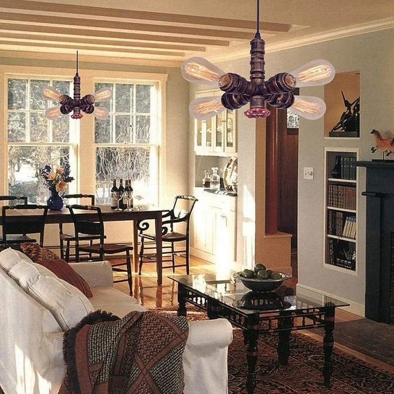 Axyaa Retro Industrial Pipe Pendant Light Chandelier with LED