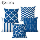 Axyaa Blue Geometric Cotton Linen Pillow Cover for Luxury Home Decor