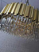 Axyaa Gold Metal Glass Crystal Chandelier for Modern Living Room & Bedroom