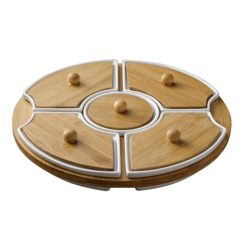 Axya Ceramic Rotating Snack Tray with Lid