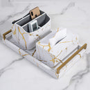 Axya Marbled Leather Tray with Metal Handle - Decorative Home Service Plate