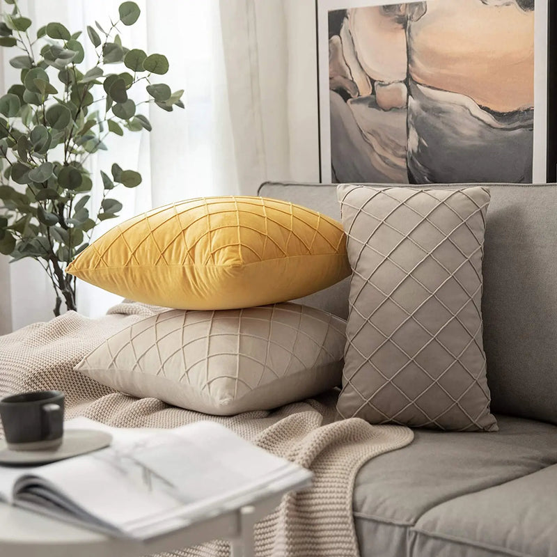 Velvet Geometric Cushion Cover by Axyaa - 45x45cm Pillowcase for Home Decor
