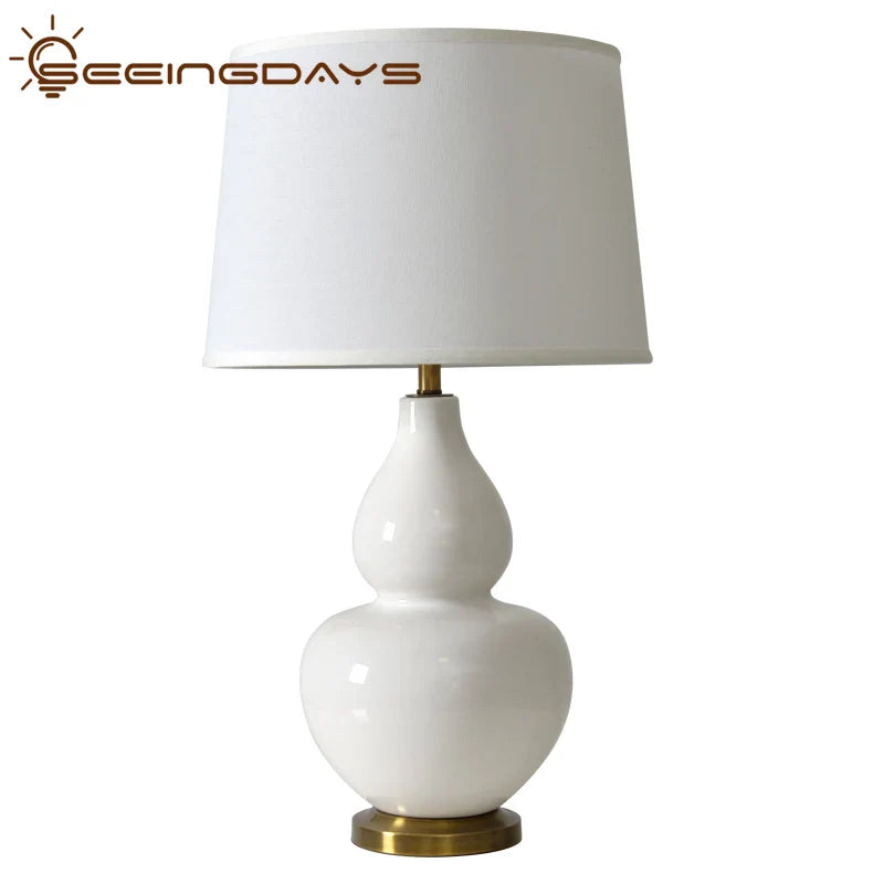 Axyaa White Gourd Lamp - Modern Porcelain Minimalist Design for Bedroom, Living Room