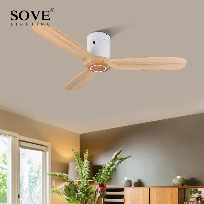 Axya Black Vintage Wood Ceiling Fan with Lights and Remote Control