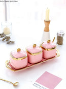 Axya Nordic Pink Golden Rim Ceramic Seasoning Set
