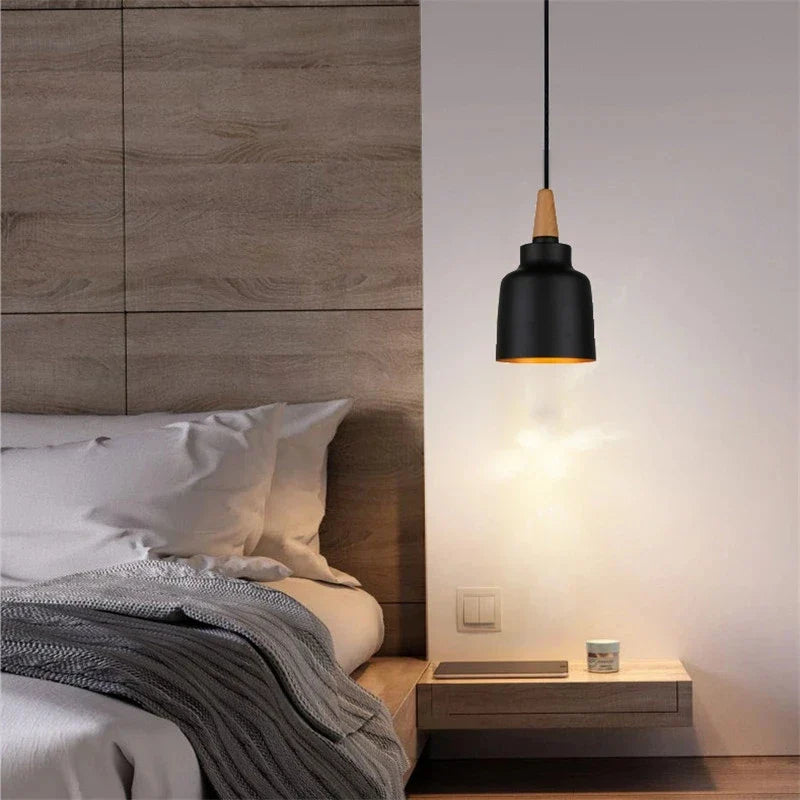 Axyaa Wood Iron Pendant Light: Modern Nordic Black Chandelier for Home Decor