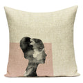 Axyaa Retro Art Woman Abstract Linen Cushion Cover Decorative Throw Pillow