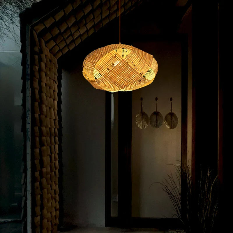 Axyaa Bamboo Rattan Cloud Pendant Light - Japanese Tatami Hanging Lamp