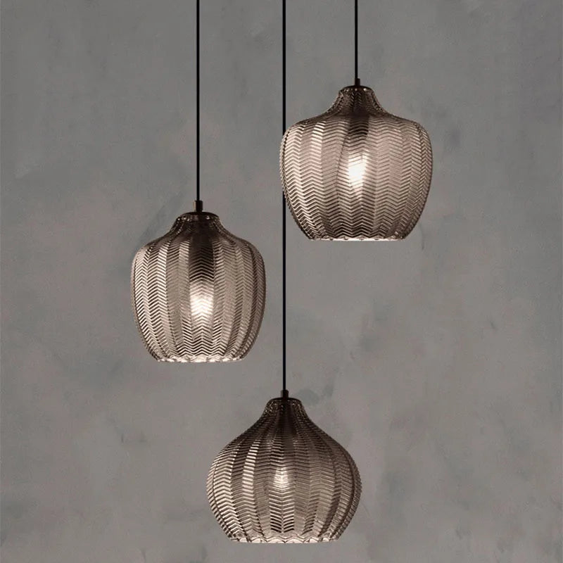 Axyaa Wheat Stripe Glass Hanging Light for Restaurant, Nordic Bedroom, Bar & Staircase