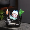 Axyaa Little Monk Ceramic Incense Burner with Mountain Water Flow Ornament