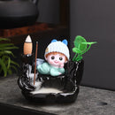 Axyaa Little Monk Ceramic Incense Burner with Mountain Water Flow Ornament