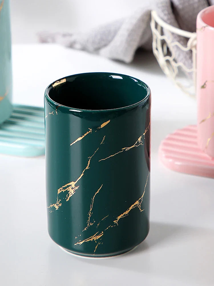 Axya Marble Pattern Ceramic Bathroom Set