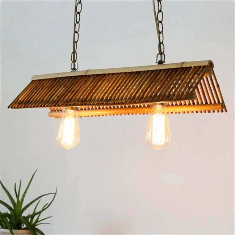 Axyaa Bamboo Pendant Chandelier: Classic Chinese Hanging Lamp for Kitchen, Bar, Restaurant Lighting