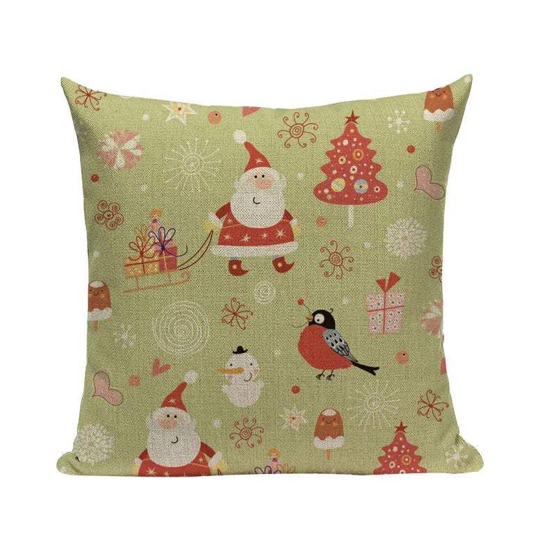 Axyaa Merry Christmas Decor Pillow Cover Set 45x45cm Linen Noel Cushion Cases