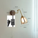 Axyaa Vintage Copper Wall Lamp with Wood Base and Pull Chain - Bedroom Bathroom Lighting