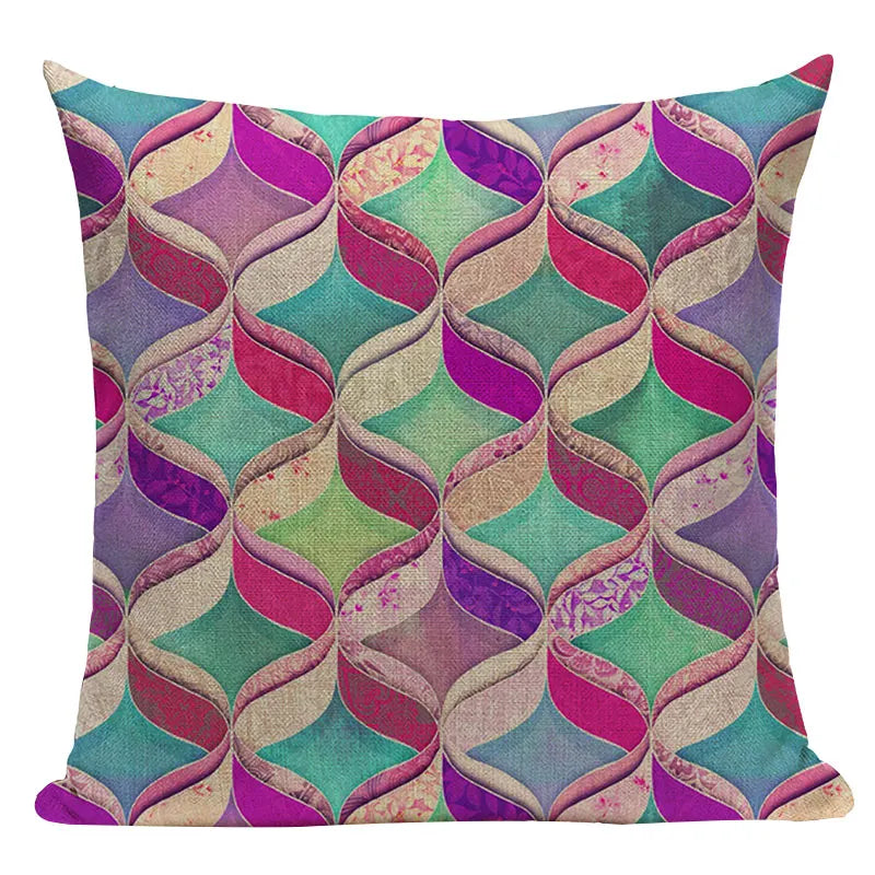 Axyaa Geometric Cushion Cover: Green Pink Diamond Design for Home, Bedroom, and Car