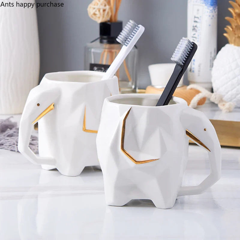Axya Elephant Bathroom Set: Cup, Toothbrush Holder, Lotion Bottle, Soap Dish