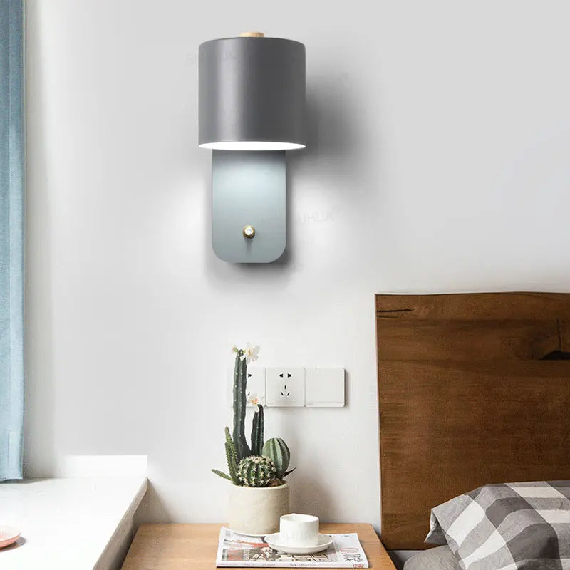 Axyaa Nordic LED Wall Light Iron Wood Lamp for Bedroom and Study