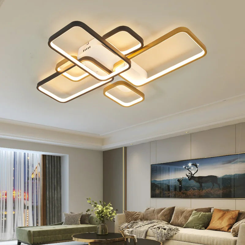 Axyaa Black+Gold LED Chandelier: Modern Dimmable Nordic Ceiling Light