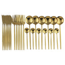 Axyaa 24-Piece Stainless Steel Cutlery Set for 6 - Black Gold Silverware