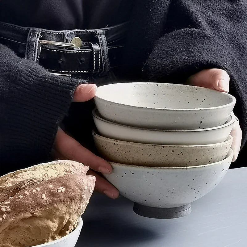 Axya Vintage Ceramic Household Bowl Set - Japanese Tableware Rice Bowl