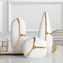 Axyaa White Ceramic Vase with Golden Branches - Modern Home Decor & Wedding Flower Arrangement