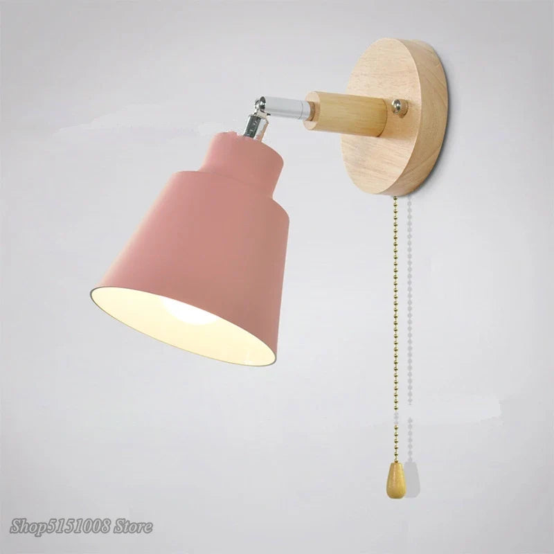 Nordic Wood Wall Lights Zipper Switch Sconce by Axyaa - Modern Bedside Lamp