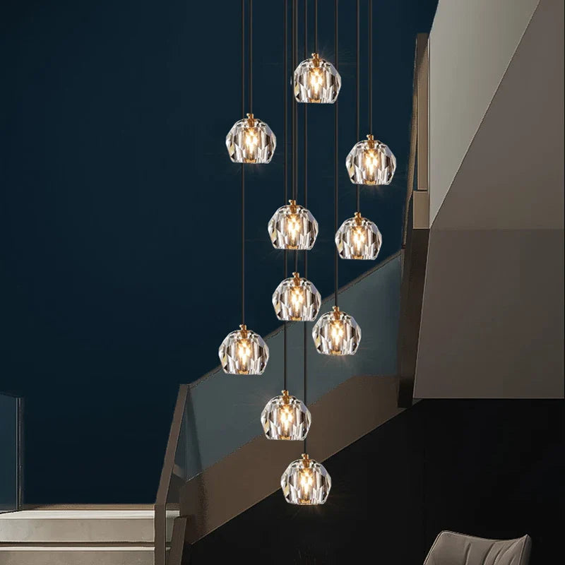 Axyaa Crystal Rope Chandelier for Duplex Attic, Contemporary Staircase & Cafe Decor