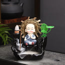 Axyaa Little Monk Ceramic Incense Burner with Mountain Water Flow Ornament