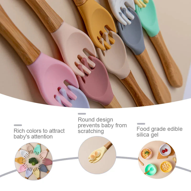 Axya Bamboo Fork & Spoon Set for Babies | BPA-Free Feeding Accessories