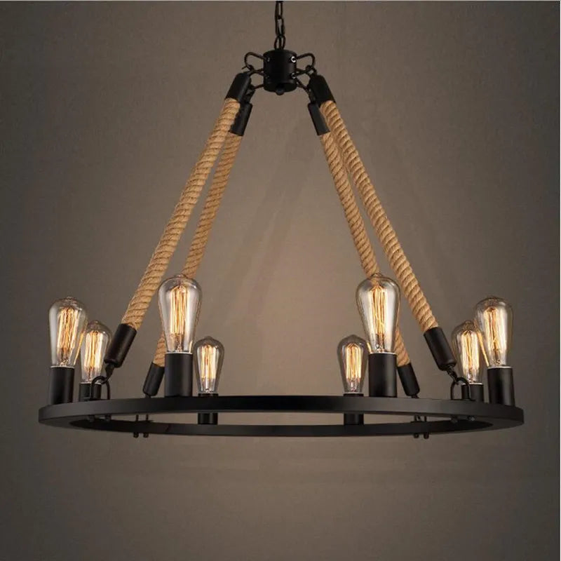 Axyaa Vintage Ring Chandelier, Loft Style, 6/8 Lights, American Edison, Wrought Iron, Rustic Loft Retro