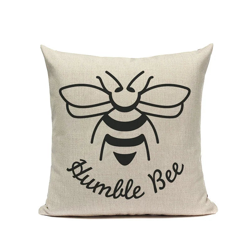 Axyaa Bee Pattern Linen Cushion Cover - Nordic Decorative Throw Pillow Case
