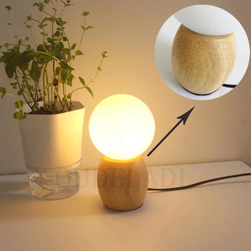 Axya Wood Table Lamp with Glass Lampshade and Button Switch - G4 LED Bulb Included