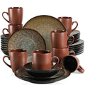Axyaa Vintage Ceramic Tableware Set - Blue/Brown Stoneware Dinnerware, 16/32/48-Piece