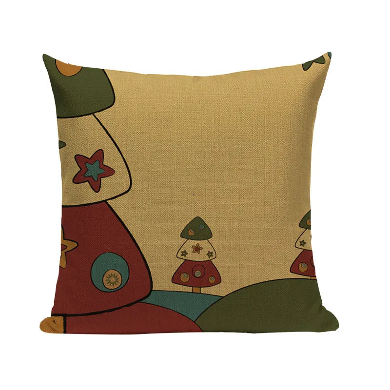 Christmas Santa Deer Pattern Cushion Cover for Festive Home Decor - Axyaa