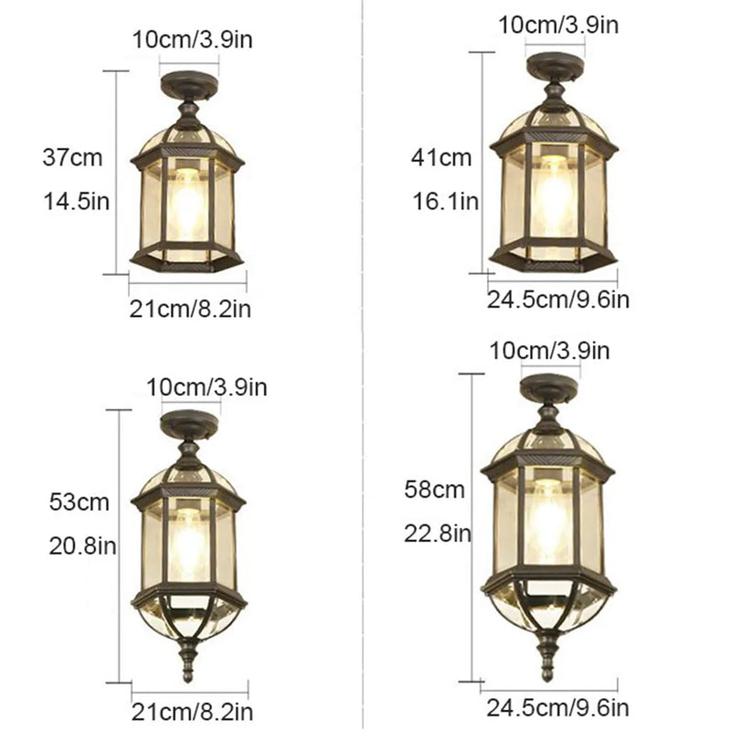 Axyaa Black Rustic 10W Outdoor Hanging Lantern with Clear Beveled Glass