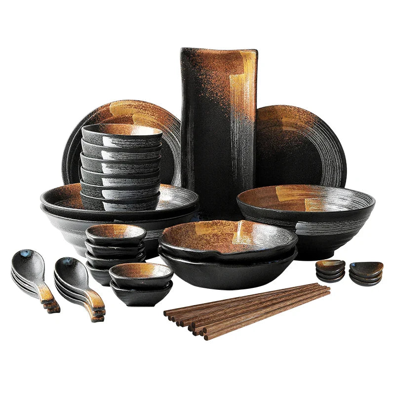 Axya™ Japanese Retro Ceramic Dinner Set - Frosted Texture - Home & Restaurant Tableware