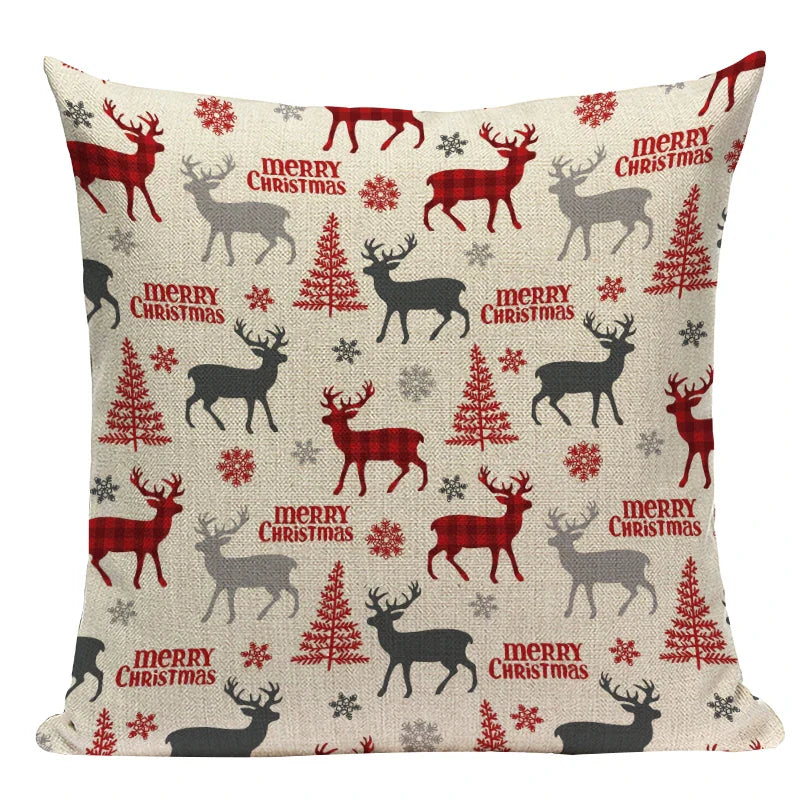 Axyaa Christmas Deer Snowman Cartoon Cushion Cover - Festive Decor Pillowcase