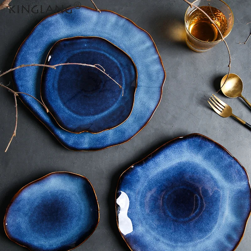 Axya Ceramic Irregular Plate Set: Japanese Pottery Dinnerware for Dishes