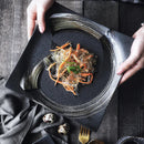 Axya Ceramic Sushi Plate and Rice Bowl Set, Black Matte Design
